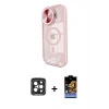 ieg™ iPhone 15 Pro Max Kılıf Kıvılcım Modern Koleksiyonu - Siyah Buffer Hayalet Cam Ekran Koruyucu + Siyah PVD Metal Kamera Lens