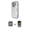 ieg™ iPhone 15 Pro Max Kılıf Kıvılcım Modern Koleksiyonu - Siyah Buffer Hayalet Cam Ekran Koruyucu + Siyah PVD Metal Kamera Lens