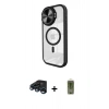 ieg™ iPhone 15 Pro Max Kılıf Kıvılcım Modern Koleksiyonu - Siyah Joko Magic 5D Hayalet Cam + Lacivert Raze Metal Kamera Lens