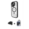 ieg™ iPhone 15 Pro Max Kılıf Kıvılcım Modern Koleksiyonu - Siyah Vanessa Magic Cam + Siyah Raze Metal Kamera Lens