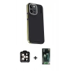 ieg™ iPhone 15 Pro Max Kılıf Kıvılcım Modern Özel Seri - Siyah 360 Mat Full Body Arka Koruyucu + Turuncu PVD Metal Kamera Lens