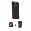 ieg™ iPhone 15 Pro Max Kılıf Kıvılcım Modern Özel Seri - Siyah 360 Mat Full Body Arka Koruyucu + Turuncu PVD Metal Kamera Lens