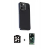 ieg™ iPhone 15 Pro Max Kılıf Kıvılcım Modern Özel Seri - Siyah 360 Mat Full Body Arka Koruyucu + Turuncu PVD Metal Kamera Lens
