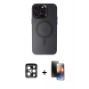 ieg™ iPhone 15 Pro Max Kılıf Kozmos Çizgi Prime - Siyah 3D Antistatik Mat Seramik Nano Ekran Koruyucu + Lacivert PVD Metal Kamera Lens
