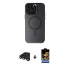 ieg™ iPhone 15 Pro Max Kılıf Kozmos Çizgi Prime - Siyah Buffer Hayalet Cam Ekran Koruyucu + Titanyum Gri Raze Metal Kamera Lens
