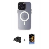 ieg™ iPhone 15 Pro Max Kılıf Kozmos Çizgi Prime - Siyah Buffer Hayalet Cam Ekran Koruyucu + Titanyum Gri Raze Metal Kamera Lens
