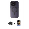 ieg™ iPhone 15 Pro Max Kılıf Kozmos Çizgi Prime - Siyah Buffer Hayalet Cam Ekran Koruyucu + Titanyum Gri Raze Metal Kamera Lens