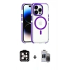 ieg™ iPhone 15 Pro Max Kılıf Kozmos Doku Koleksiyonu - Siyah Vanessa Magic Hayalet Cam + Turuncu PVD Metal Kamera Lens
