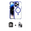 ieg™ iPhone 15 Pro Max Kılıf Kozmos Doku Koleksiyonu - Siyah Vanessa Magic Hayalet Cam + Turuncu PVD Metal Kamera Lens