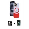 ieg™ iPhone 15 Pro Max Kılıf Kozmos Form Özel Seri - Şeffaf 360 Full Body Arka Koruyucu + Turuncu PVD Metal Kamera Lens