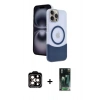 ieg™ iPhone 15 Pro Max Kılıf Kozmos Form Özel Seri - Şeffaf 360 Full Body Arka Koruyucu + Turuncu PVD Metal Kamera Lens