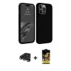 ieg™ iPhone 15 Pro Max Kılıf Kozmos Yansıma Özel Seri - Siyah Buffer Cam Ekran Koruyucu + Titanyum Gri Raze Metal Kamera Lens