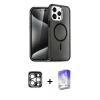 ieg™ iPhone 15 Pro Max Kılıf Nova Asil Prime - Siyah Bilvis 5in1 3D Magic Cam Ekran Koruyucu + Gümüş PVD Metal Kamera Lens
