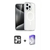 ieg™ iPhone 15 Pro Max Kılıf Nova Asil Prime - Siyah Bilvis 5in1 3D Magic Cam Ekran Koruyucu + Gümüş PVD Metal Kamera Lens