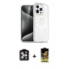 ieg™ iPhone 15 Pro Max Kılıf Nova Asil Prime - Siyah Buffer Cam Ekran Koruyucu + Turuncu PVD Metal Kamera Lens