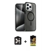 ieg™ iPhone 15 Pro Max Kılıf Nova Asil Prime - Siyah Buffer Cam Ekran Koruyucu + Turuncu PVD Metal Kamera Lens