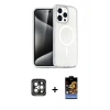 ieg™ iPhone 15 Pro Max Kılıf Nova Asil Prime - Siyah Buffer Hayalet Cam Ekran Koruyucu + Gri PVD Metal Kamera Lens