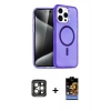 ieg™ iPhone 15 Pro Max Kılıf Nova Asil Prime - Siyah Buffer Hayalet Cam Ekran Koruyucu + Gri PVD Metal Kamera Lens