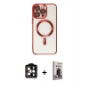 ieg™ iPhone 15 Pro Max Kılıf Nova Işık Özel Seri - Siyah Bilvis Hayalet Cam Ekran Koruyucu + Turuncu PVD Metal Kamera Lens