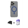 ieg™ iPhone 15 Pro Max Kılıf Odak Form Özel Seri - Siyah Bilvis 5in1 3D Magic Cam Ekran Koruyucu + Titanyum Gri Raze Metal Kamera Lens
