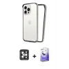 ieg™ iPhone 15 Pro Max Kılıf Pusula Asil Koleksiyonu - Siyah Bilvis 5in1 5D Magic Hayalet Cam Ekran Koruyucu + Gri PVD Metal Kamera Lens