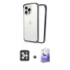 ieg™ iPhone 15 Pro Max Kılıf Pusula Asil Koleksiyonu - Siyah Bilvis 5in1 5D Magic Hayalet Cam Ekran Koruyucu + Gri PVD Metal Kamera Lens