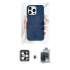 ieg™ iPhone 15 Pro Max Kılıf Pusula Modern - Siyah Vanessa Magic Cam + Lacivert PVD Metal Kamera Lens