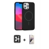 ieg™ iPhone 15 Pro Max Kılıf Siluet Doku Özel Seri - Siyah Bilvis 3D Mat Cam Ekran Koruyucu + Siyah PVD Metal Kamera Lens