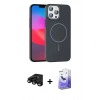 ieg™ iPhone 15 Pro Max Kılıf Siluet Doku Özel Seri - Siyah Bilvis 5in1 5D Magic Hayalet Cam Ekran Koruyucu + Siyah Raze Metal Kamera Lens