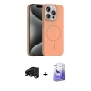ieg™ iPhone 15 Pro Max Kılıf Siluet Doku Özel Seri - Siyah Bilvis 5in1 5D Magic Hayalet Cam Ekran Koruyucu + Siyah Raze Metal Kamera Lens