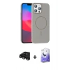 ieg™ iPhone 15 Pro Max Kılıf Siluet Doku Özel Seri - Siyah Bilvis 5in1 5D Magic Hayalet Cam Ekran Koruyucu + Siyah Raze Metal Kamera Lens
