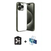 ieg™ iPhone 15 Pro Max Kılıf Vadi Minimal - Siyah 3D Antistatik Seramik Nano Ekran Koruyucu + Turuncu PVD Metal Kamera Lens