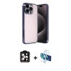 ieg™ iPhone 15 Pro Max Kılıf Vadi Minimal - Siyah 3D Antistatik Seramik Nano Ekran Koruyucu + Turuncu PVD Metal Kamera Lens