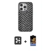 ieg™ iPhone 15 Pro Max Kılıf Vadi Özel Seri - Siyah Buffer Hayalet Cam Ekran Koruyucu + Siyah PVD Metal Kamera Lens