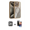 ieg™ iPhone 15 Pro Max Kılıf Yadigar Asil Koleksiyonu - Siyah 3D Antistatik Mat Seramik Nano Ekran Koruyucu + Gri PVD Metal Kamera Lens