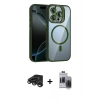 ieg™ iPhone 15 Pro Max Kılıf Yadigar Asil Koleksiyonu - Siyah Vanessa Magic Hayalet Cam + Titanyum Gri Raze Metal Kamera Lens