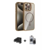 ieg™ iPhone 15 Pro Max Kılıf Yadigar Asil Koleksiyonu - Siyah Vanessa Magic Hayalet Cam + Titanyum Gri Raze Metal Kamera Lens