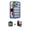 ieg™ iPhone 15 Pro Max Kılıf Yadigar Doku Özel Seri - Siyah 3D Antistatik Mat Seramik Nano Ekran Koruyucu + Turuncu PVD Metal Kamera Lens