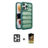 ieg™ iPhone 15 Pro Max Kılıf Yadigar Doku Özel Seri - Siyah Buffer Cam Ekran Koruyucu + Lacivert PVD Metal Kamera Lens