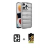 ieg™ iPhone 15 Pro Max Kılıf Yadigar Doku Özel Seri - Siyah Buffer Cam Ekran Koruyucu + Lacivert PVD Metal Kamera Lens