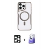ieg™ iPhone 15 Pro Max Kılıf Yadigar Klasik Özel Seri - Siyah Bilvis 5in1 5D Magic Hayalet Cam Ekran Koruyucu + Lacivert PVD Metal Kamera Lens
