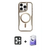 ieg™ iPhone 15 Pro Max Kılıf Yadigar Klasik Özel Seri - Siyah Bilvis 5in1 5D Magic Hayalet Cam Ekran Koruyucu + Lacivert PVD Metal Kamera Lens