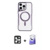 ieg™ iPhone 15 Pro Max Kılıf Yadigar Klasik Özel Seri - Siyah Bilvis 5in1 5D Magic Hayalet Cam Ekran Koruyucu + Lacivert PVD Metal Kamera Lens