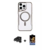 ieg™ iPhone 15 Pro Max Kılıf Yadigar Klasik Özel Seri - Siyah Buffer Hayalet Cam Ekran Koruyucu + Gümüş Raze Metal Kamera Lens
