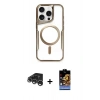 ieg™ iPhone 15 Pro Max Kılıf Yadigar Klasik Özel Seri - Siyah Buffer Hayalet Cam Ekran Koruyucu + Gümüş Raze Metal Kamera Lens