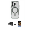 ieg™ iPhone 15 Pro Max Kılıf Yadigar Klasik Özel Seri - Siyah Buffer Hayalet Cam Ekran Koruyucu + Gümüş Raze Metal Kamera Lens