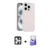 MARSİLYAN™- iPhone 15 Pro Max Kılıf Yankı Form Serisi - Siyah Bilvis 5in1 5D Magic Hayalet Cam Ekran Koruyucu + PVD Metal Kamera Lens - GS