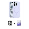 ieg™ iPhone 15 Pro Max Kılıf Yankı Form Serisi - Siyah Bilvis 5in1 5D Magic Hayalet Cam Ekran Koruyucu + Gümüş PVD Metal Kamera Lens