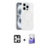 ieg™ iPhone 15 Pro Max Kılıf Yankı Form Serisi - Siyah Bilvis 5in1 5D Magic Hayalet Cam Ekran Koruyucu + Gümüş PVD Metal Kamera Lens