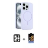 ieg™ iPhone 15 Pro Max Kılıf Yankı Form Serisi - Siyah Buffer Hayalet Cam Ekran Koruyucu + Gümüş PVD Metal Kamera Lens